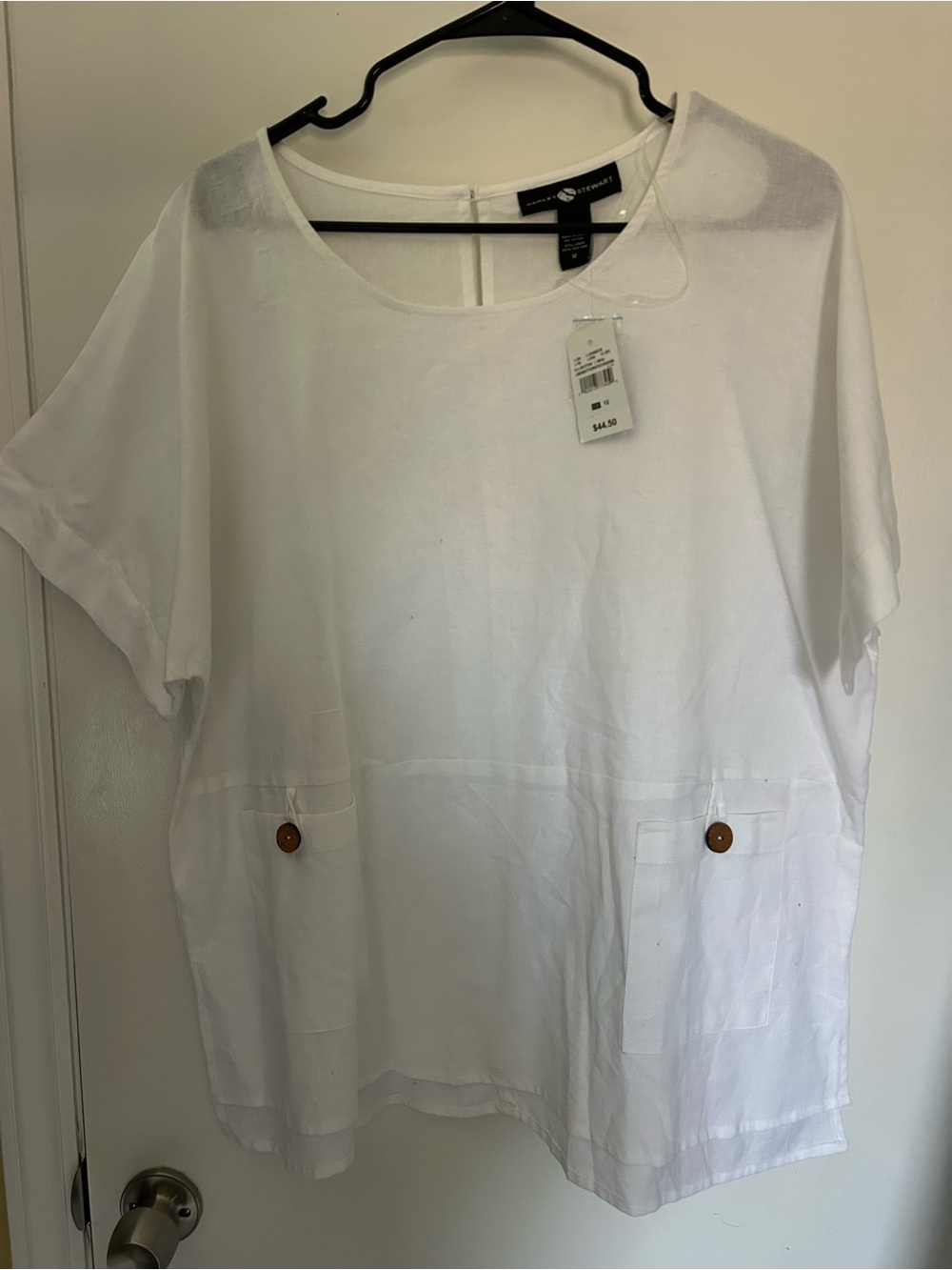 Ashley Stewart White Linen-Blend Short Sleeve Tunic